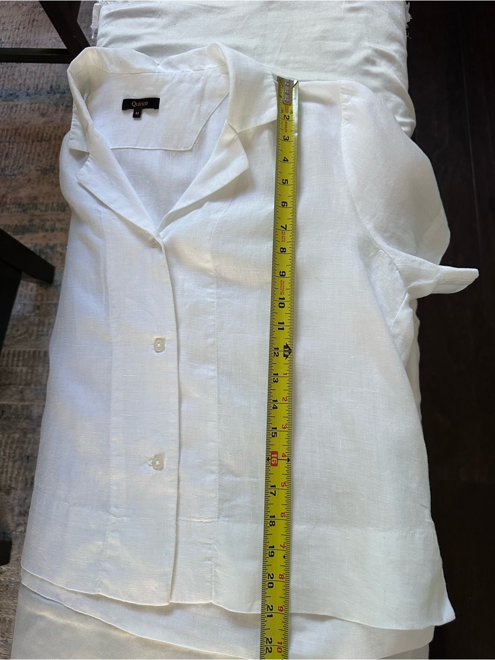 Quince 100% European Linen White Camp Collar Short Sleeve Button Front Shirt M - Picture 8 of 8